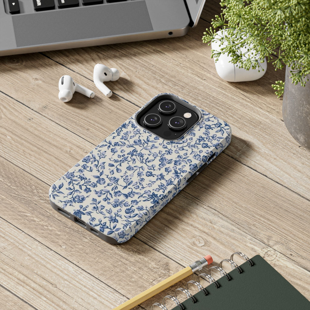 Blue Floral Tough Phone Case
