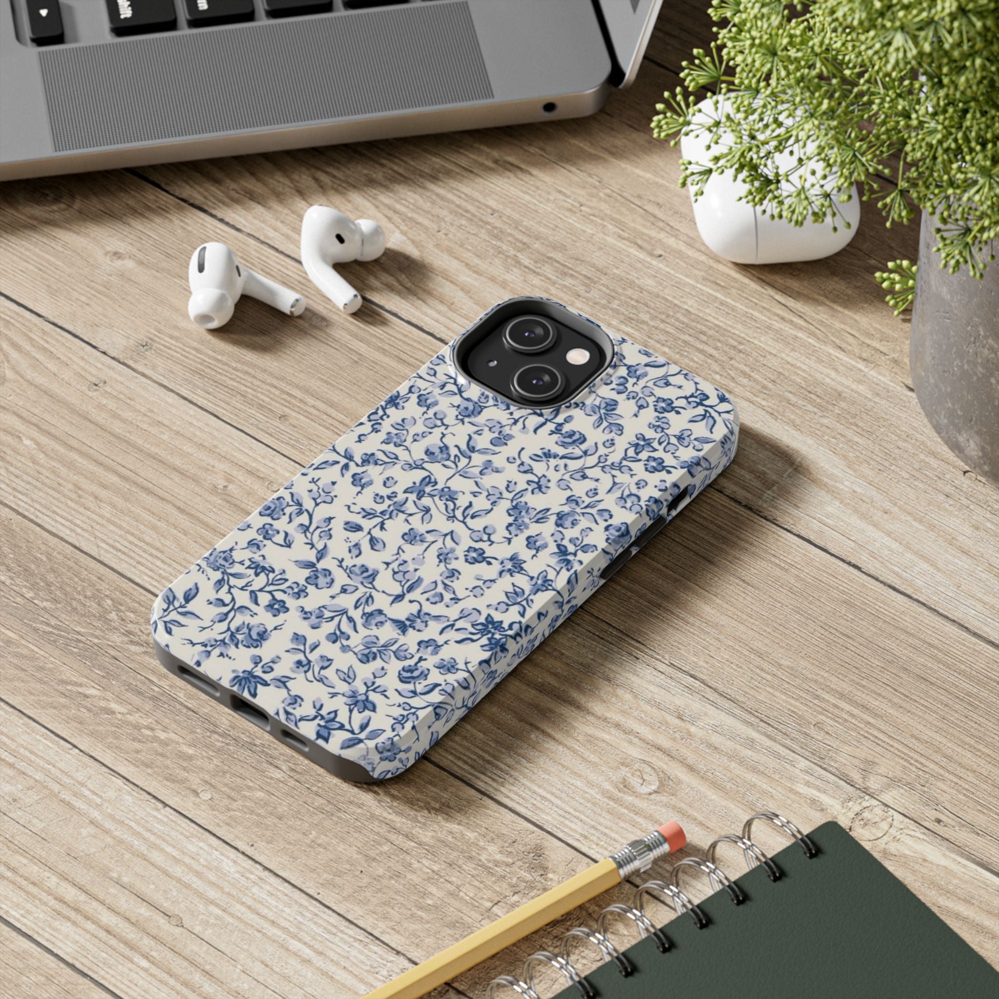 Blue Floral Tough Phone Case