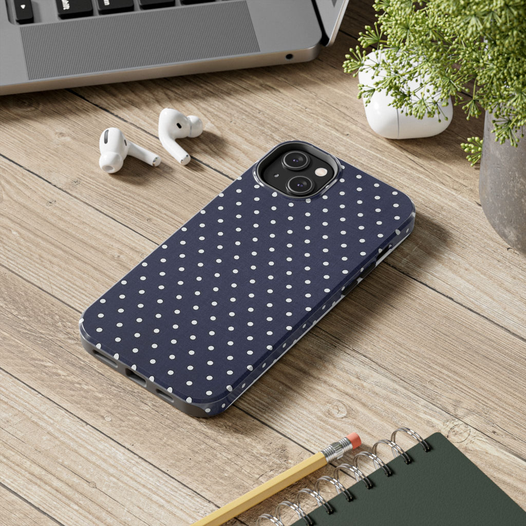 Navy Polka Dot Tough Phone Case
