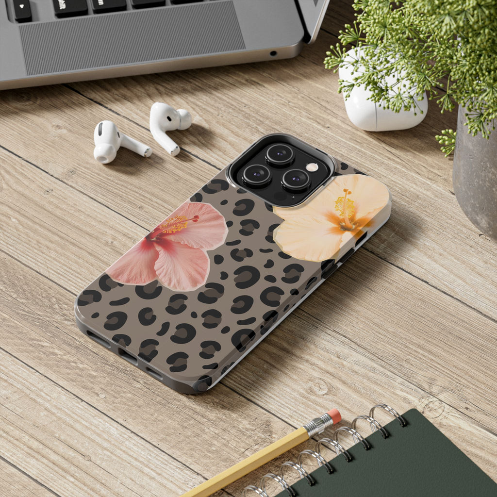 Tropical Hibiscus Leopard Phone Case | Floral Animal Print Phone Case