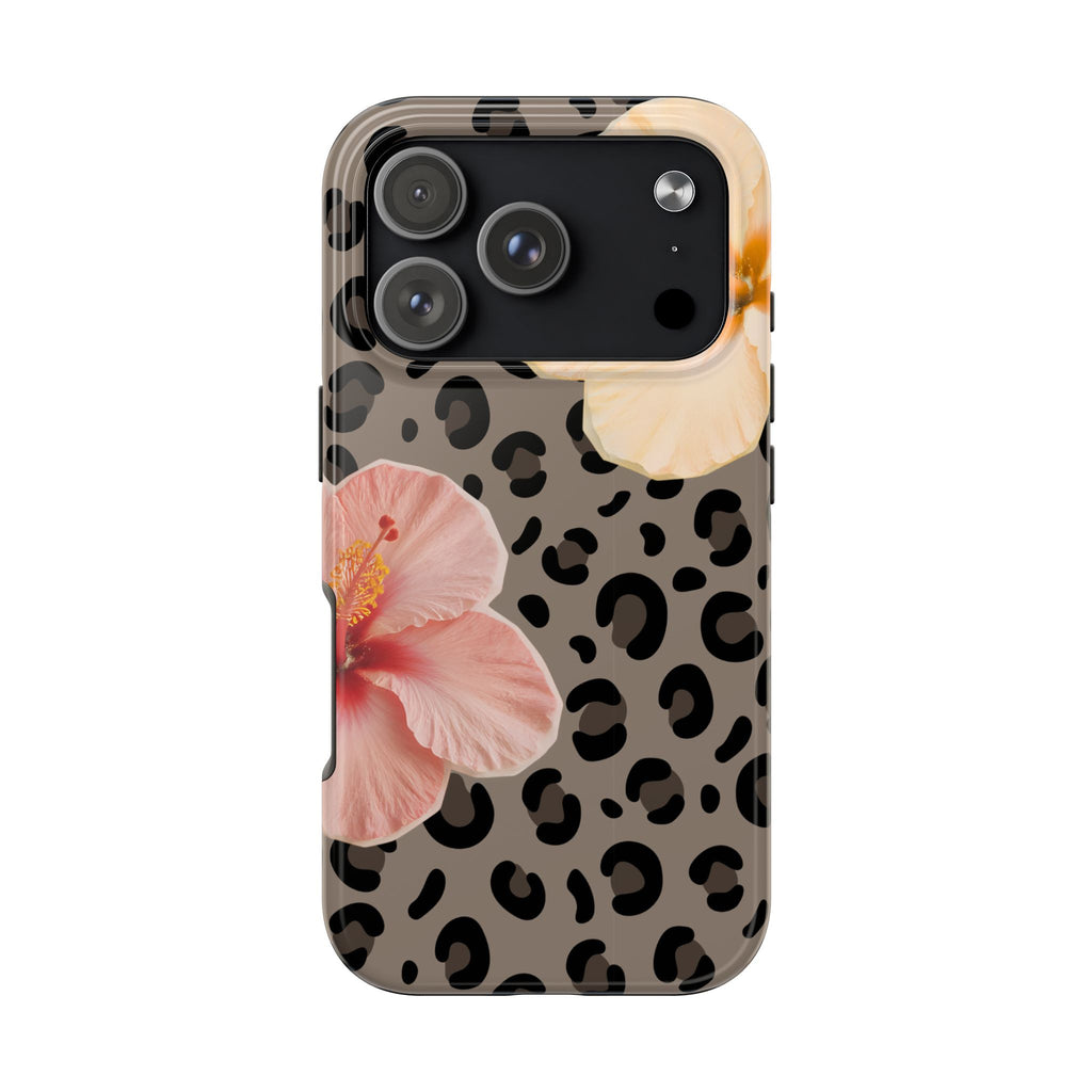 Tropical Hibiscus Leopard Phone Case | Floral Animal Print Phone Case