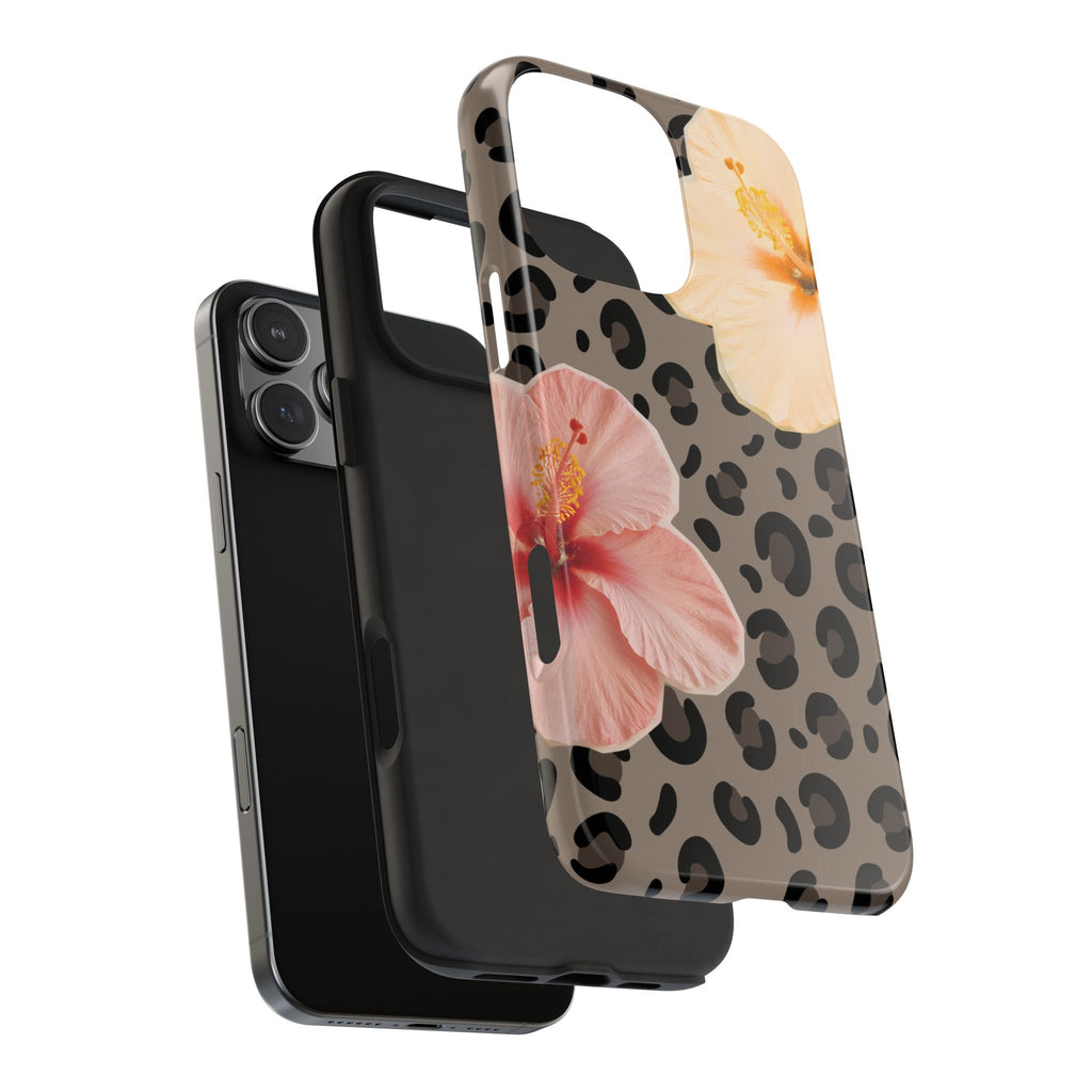 Tropical Hibiscus Leopard Phone Case | Floral Animal Print Phone Case