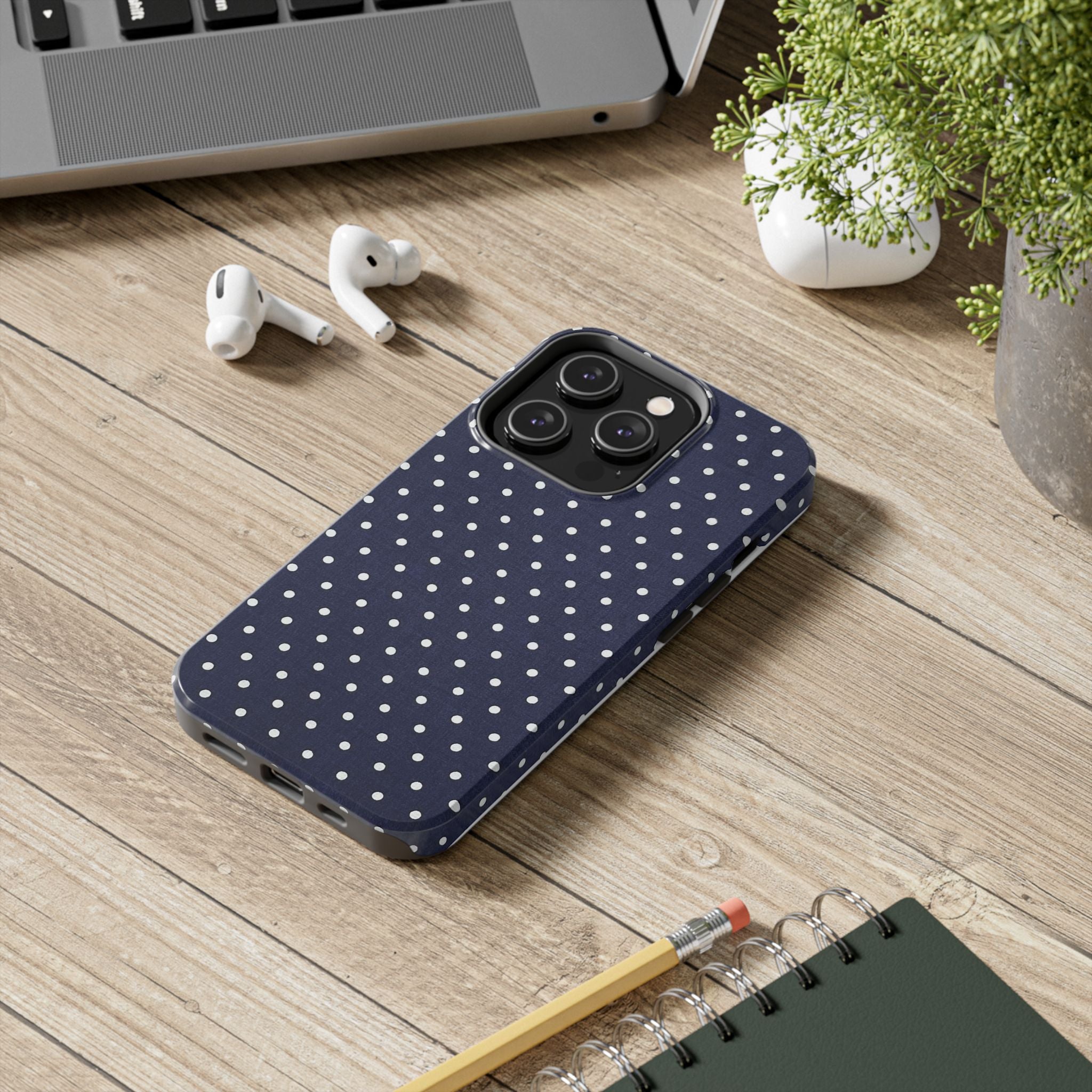 Navy Polka Dot Tough Phone Case