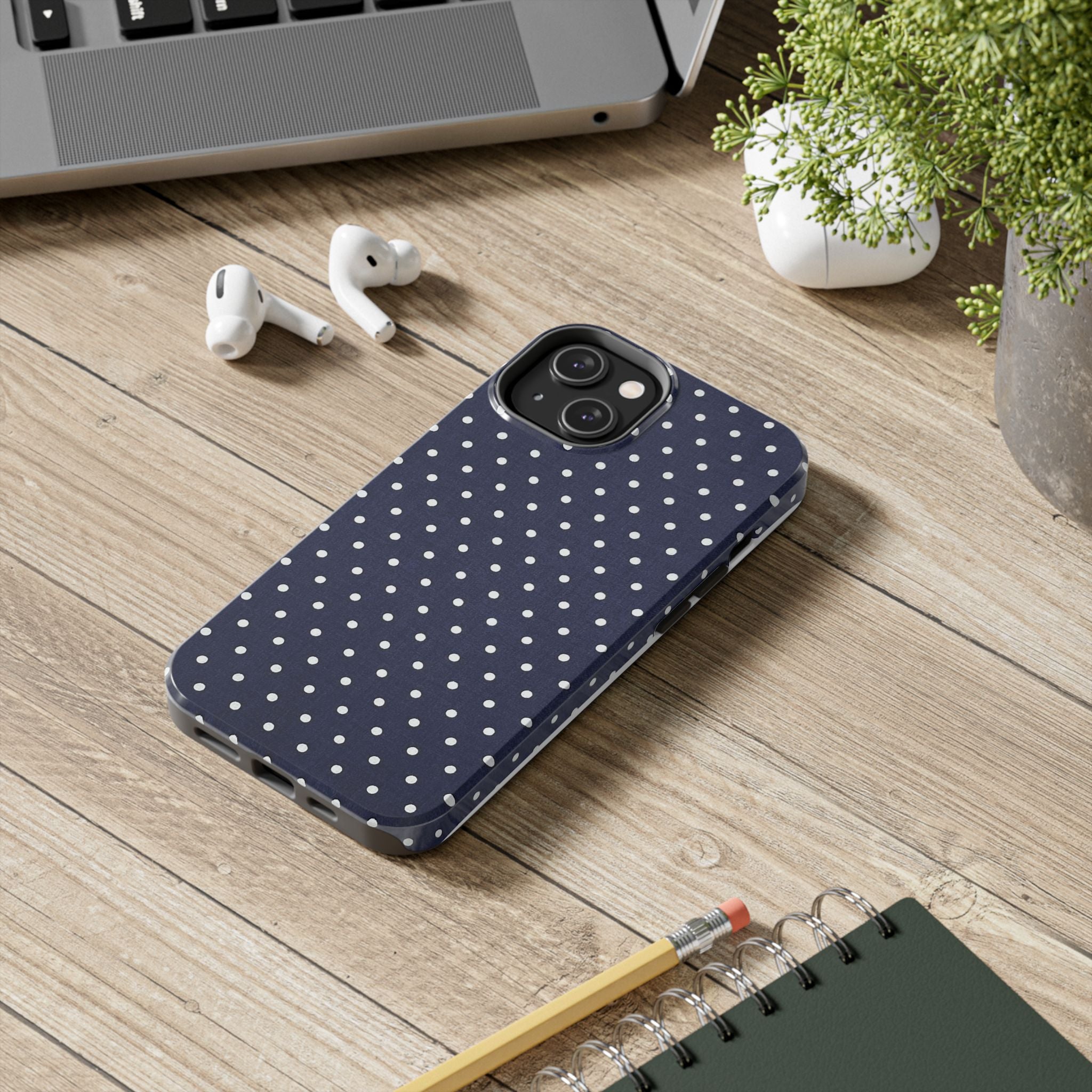 Navy Polka Dot Tough Phone Case
