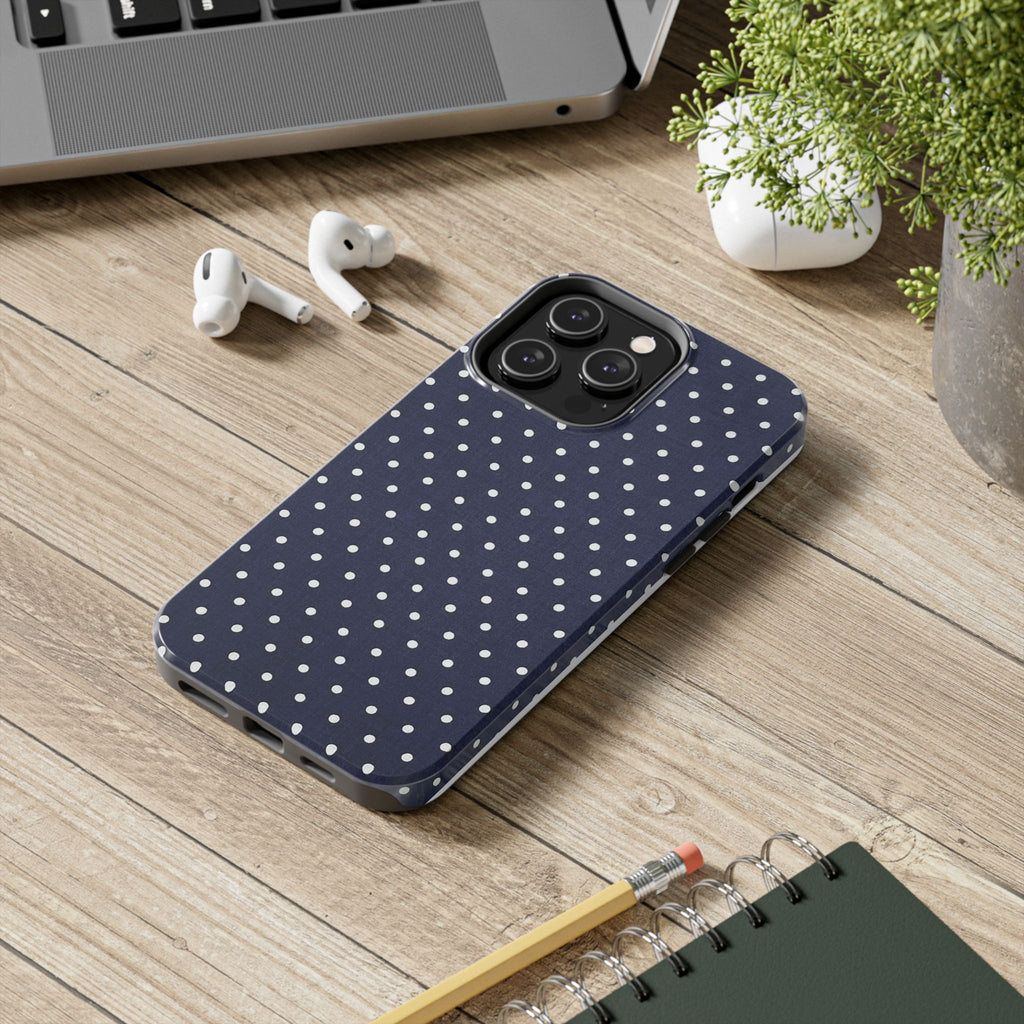 Navy Polka Dot Tough Phone Case